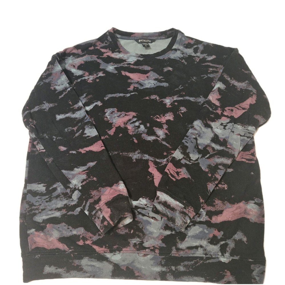Athleta Balance Pullover Sweatshirt Black/Purple Print Soft Size Small